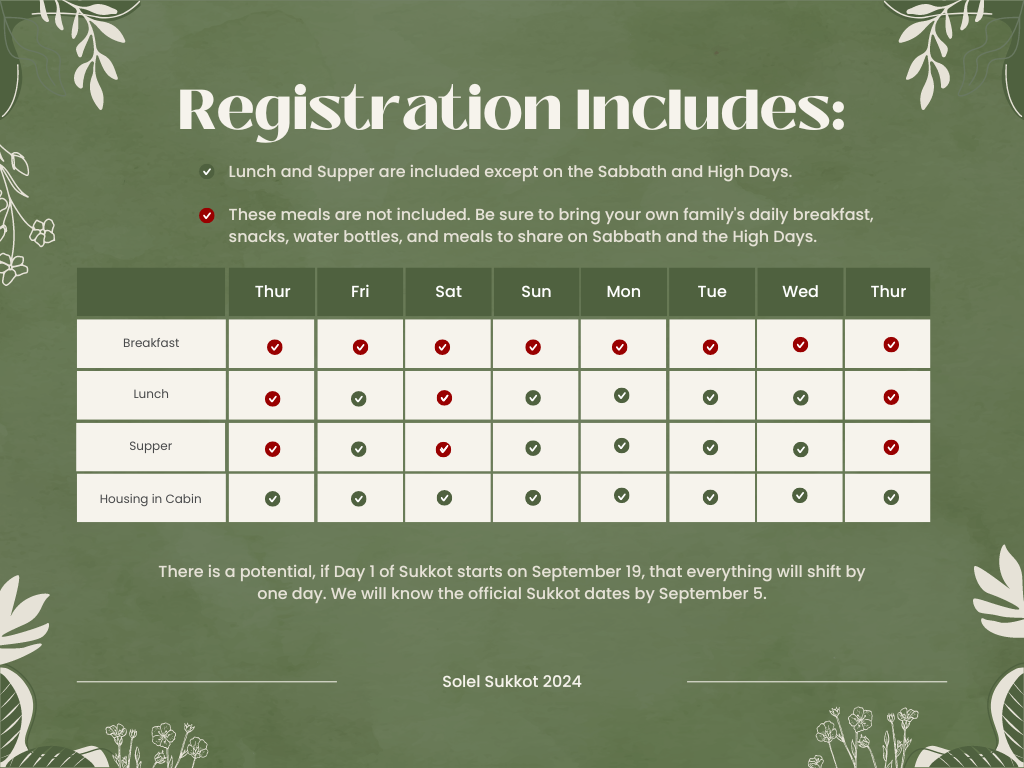 Solel Sukkot Registration Includes 2024